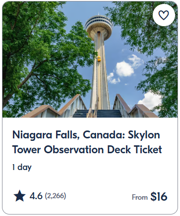 Niagara Falls, Canada Skylon Tower Observation Deck Ticket